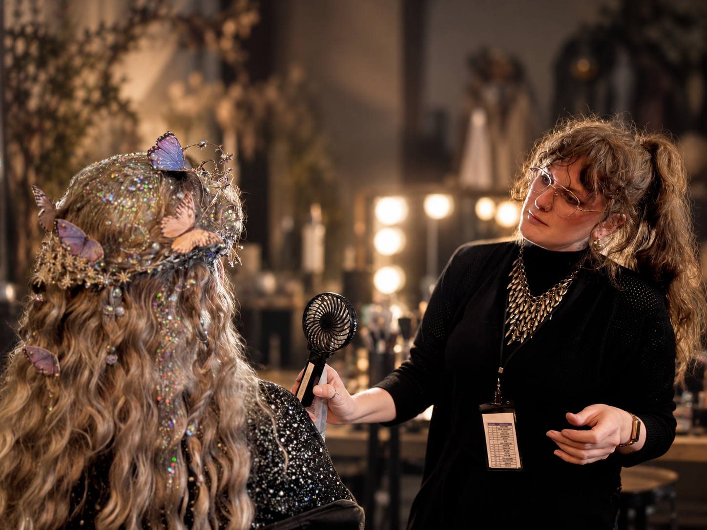Amber Michael working with a fantasy character backstage