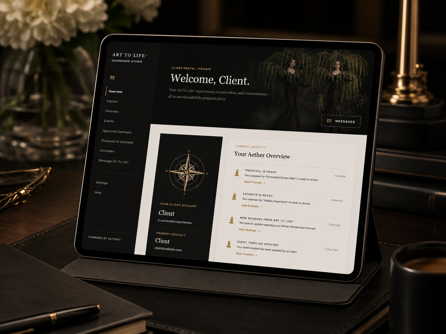 Aether-powered creative experience studio interface